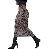 GORGLITTER Women's Cheetah Leopard Print Bodycon Skirt Y2k Mesh Animal High Waist Pencil Midi Skirts
