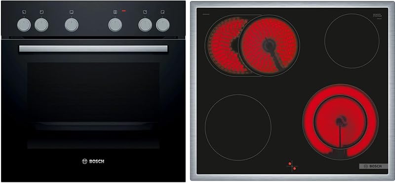 HND611LS62 - Juego de cocina empotrable (60 x 60 cm, aire caliente 3D, hidrólisis, pantalla LED y placa eléctrica NKN645GA2E, zona de asado, calor residual, marco de acero inoxidable)