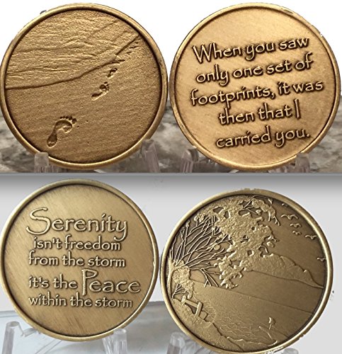 Footprints In The Sand - Serenity Peace Within The Storm Bronze Medallion Chip Set