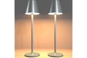 TIMJORMAN Modern LED CordlessTable Lamp,4000mAh Rechargeable Battery Desk lamp,3 Level Brightness Night Light, Portable ,Minimalist Design, for Couple Dinner/Coffee Table/Restaurant/Bedroom(Grey 2pack)