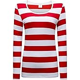 Formeet17 Women’s Long Sleeve Striped T-Shirt Stretchy Comfy Scoop Neck Shirt