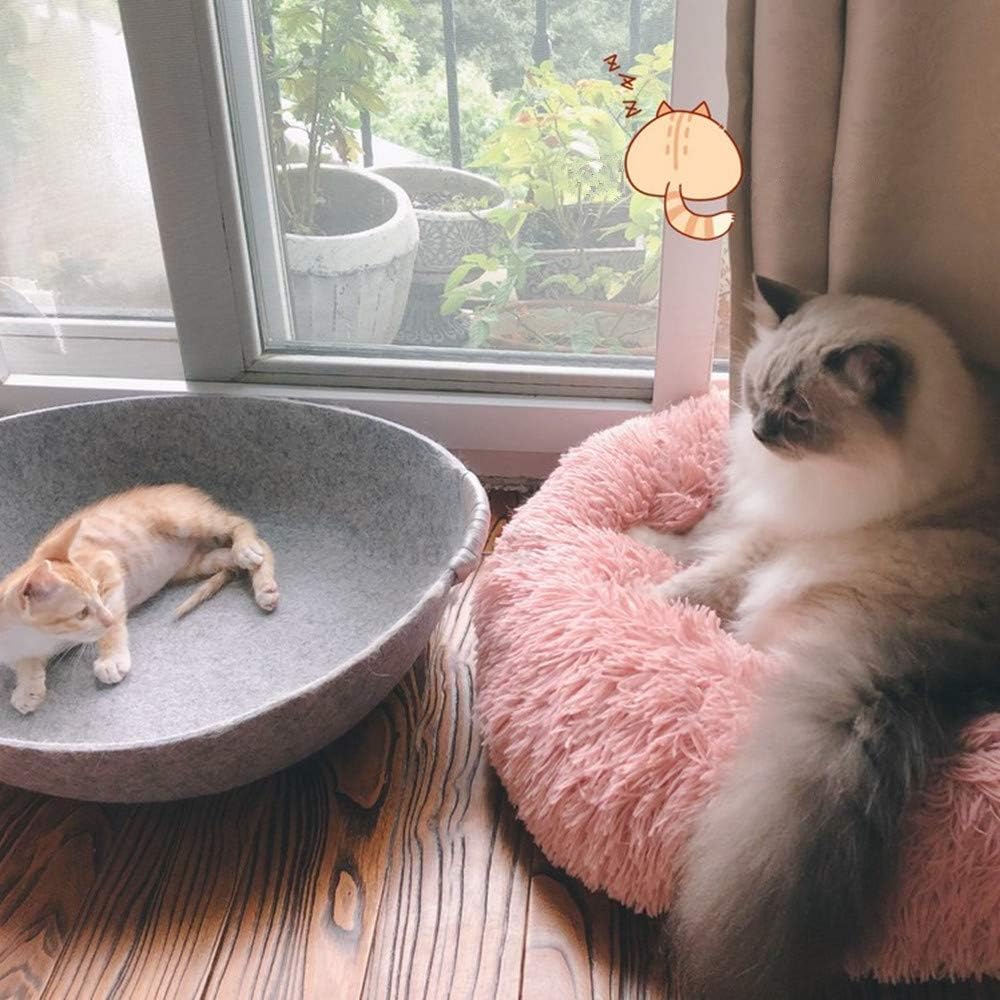 Neekor Cat Dog Beds, Soft Plush Donut Pet Bedding Winter Warm Sleeping Round Fluffy Pet Calming Bed Cuddler for Puppy Dogs/Cats, Size: Small/Medium/Large (Pink/Medium) : Pet Supplies