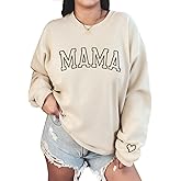 NAZENTI Embroidered Mama Sweatshirt, Mothers Day Sweatshirt Gifts for Mom Mama, Embroidered Crewneck Sweatshirt for Women