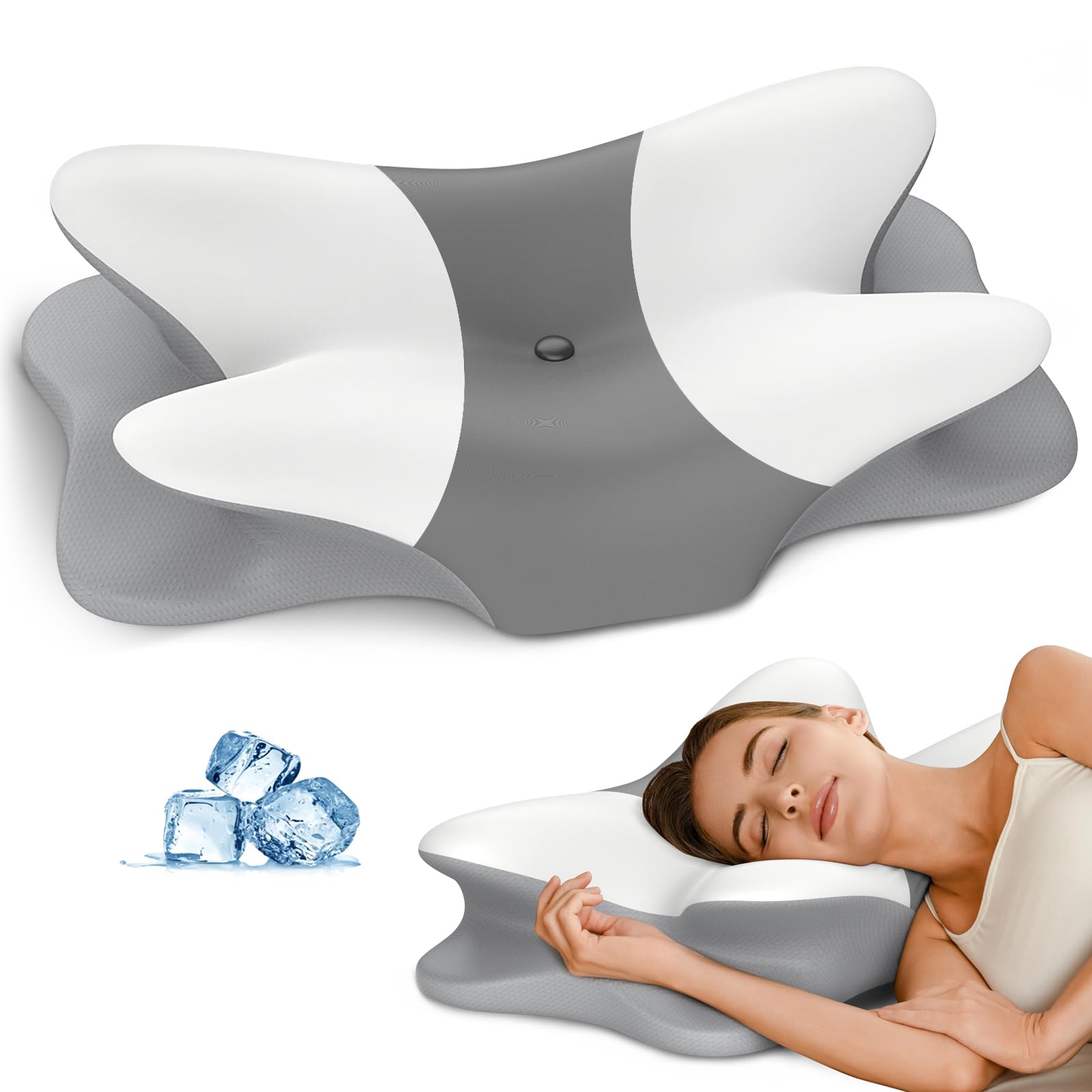 Photo 1 of Cervical Neck Pillow for Pain Relief - Ergonomic Side Sleeper Pillow for Neck Support, Cooling Memory Foam Pillows for Sleeping, Contour Pillow Orthopedic Bed Pillow for Back Stomach Sleepers