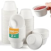 OasisSN [𝟐𝐨𝐳, 𝟓𝟎𝟎-𝐏𝐚𝐜𝐤] Compostable Souffle Cups, Biodegradable Paper Portion Cups Made from Bagasse, Leak-Proof & Sturdy for Dips, Dressings, Samples (White)
