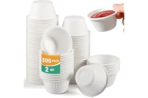 OasisSN [2oz, 500-Pack] Compostable Souffle Cups, Biodegradable Paper Portion Cups Made from Bagasse, Leak-Proof & Sturdy for