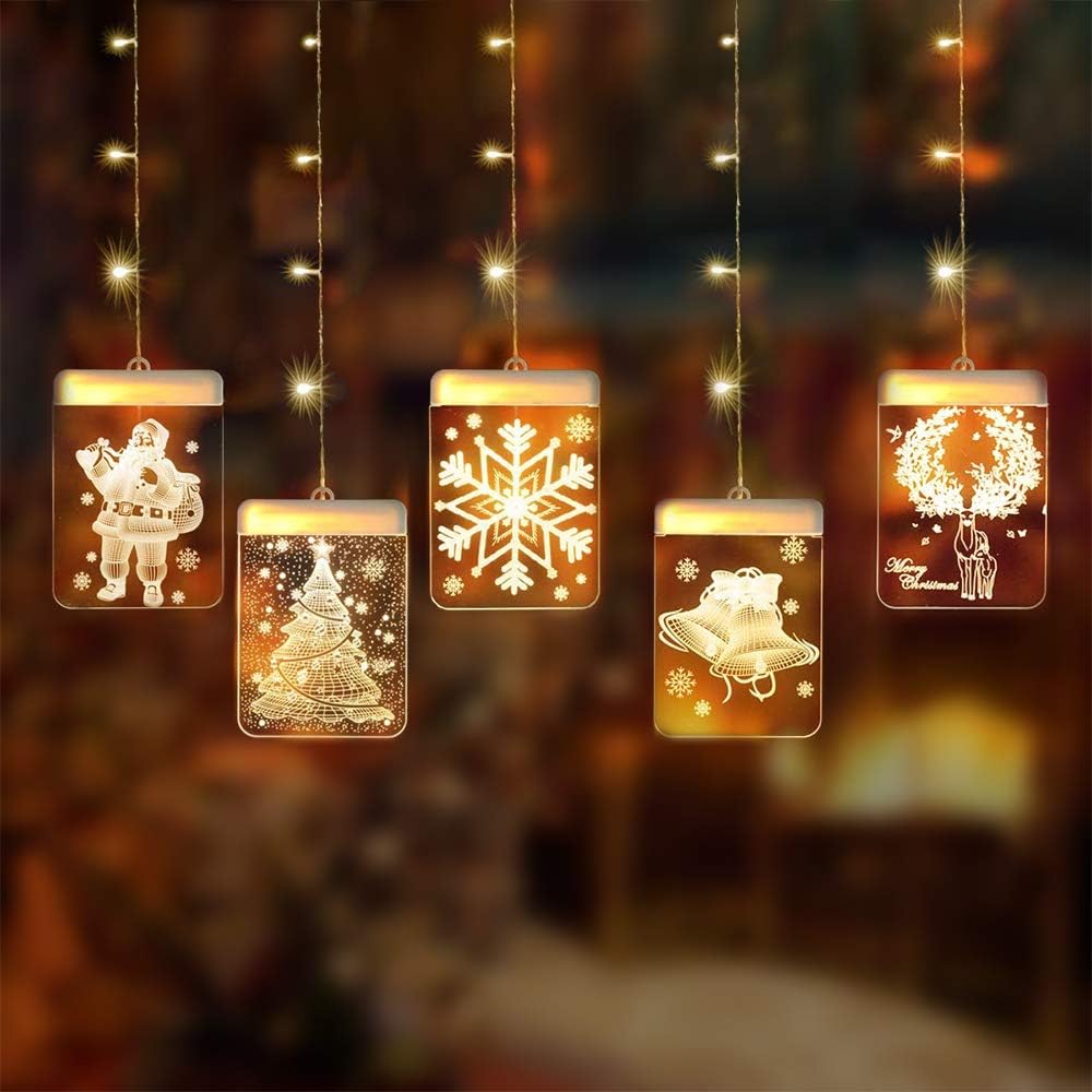 3D LED Window Curtain String Lights - 5pcs 2020 USB Charging Acrylic Fairy Lights USB Powered Christmas Decoration Décor Hanging Light Atmosphere Lamp for Indoor Outdoor Christmas Wedding Party Hotel