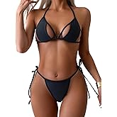 Tainehs Women's Sexy Cutout Bikini Set Halter String Two Piece Thong Swimsuit Tie Side Bottom Bathing Suit