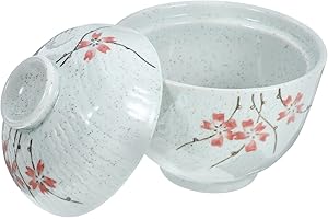 NUOBESTY Japanese Style Ceramic Soup Bowl with Lid, Stewing Pot for Household Kitchen, Covered Ceramic