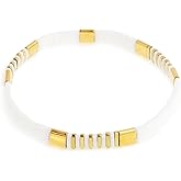 Agriajun Tila Flat Beaded Stretch Bracelets for Women, Trendy Unique Handmade Stackable Pink Square Beads Miyuk Link Bracelet Summer Jewelry Gift