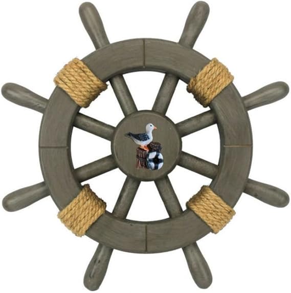 Hampton Nautical Timón de Barco rústico Decorativo con Ancla, de Madera