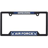 NJECT United States Air Force License Plate Frame Black | Officially Licensed, Durable ABS Plastic, Vibrant USAF Wings Domed Blue Graphics, 12" x 6" Fit, Open Corners
