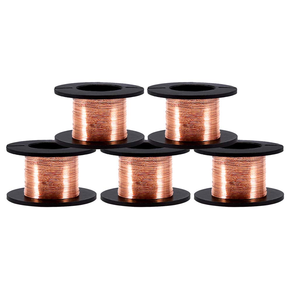 ANGGREK 5pcs Copper Wire 0.1mm Enameled Wire Copper 15m Winding Wire for Soldering, Connecting and Making Beading Floral Colored Craft