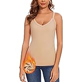 WOWENY Thermal Fleece Tank Top for Women V Neck Sleeveless Shirts Camisole Warm Base Layer Cami Vest Underwear Tops