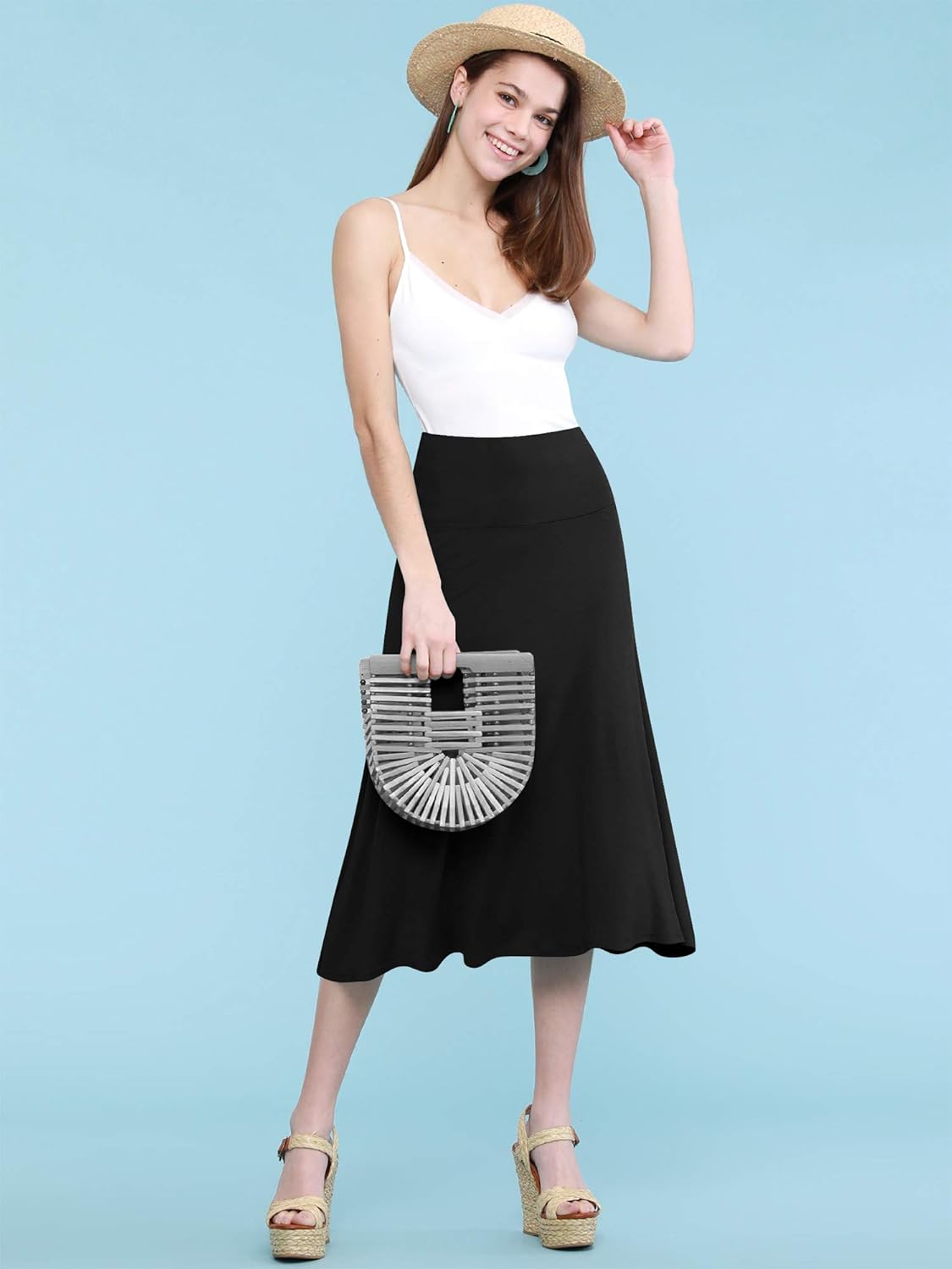 Lock and Love Women's Solid Ombre Lightweight Flare Midi Pull On Closure Skirt S-XXXL Plus Size at  Women’s Clothing store