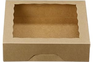 ONE MORE 10inch Natural Kraft Bakery Pie Boxes With PVC Windows,Large Cookie box 10x10x2.5inch 12 of Pack (Brown,12)