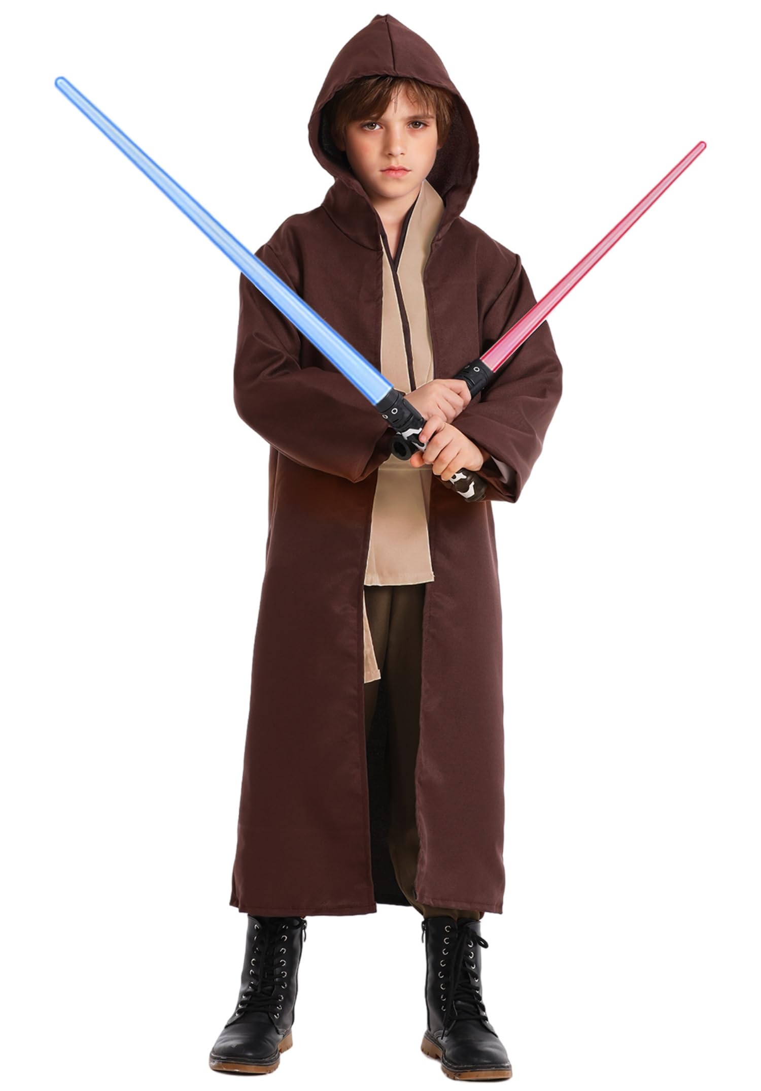 Photo 1 of ALIZIWAY Jedi Costume Kids Obi Wan Kenobi Cosplay Tunic Robe Lightsaber Anakin Skywalker Halloween Costume with Light Sword Y128BRXXL