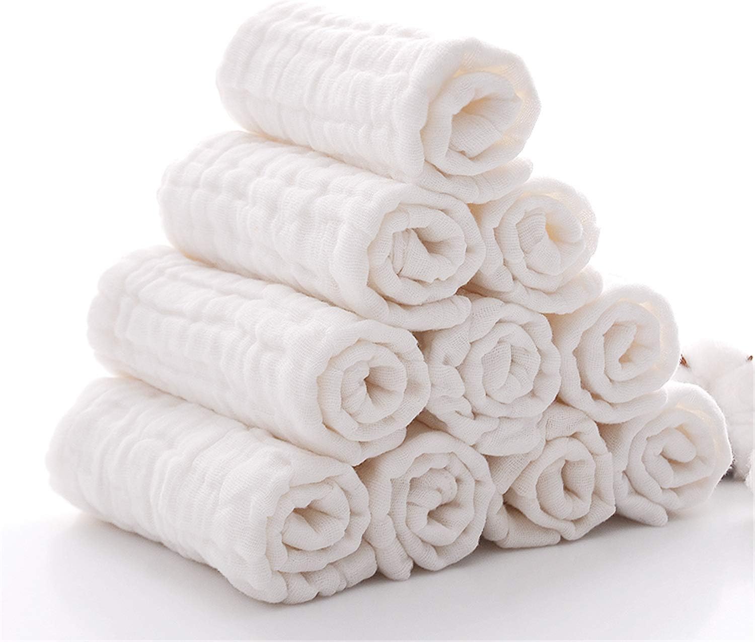 Baby Muslin Squares Set,Baby Muslin Wash Cloths by Leepem baby- Baby Face Towel and Washcloths, Baby Registry as Shower Gift (White,10Pack 11.8x11.8 inch)