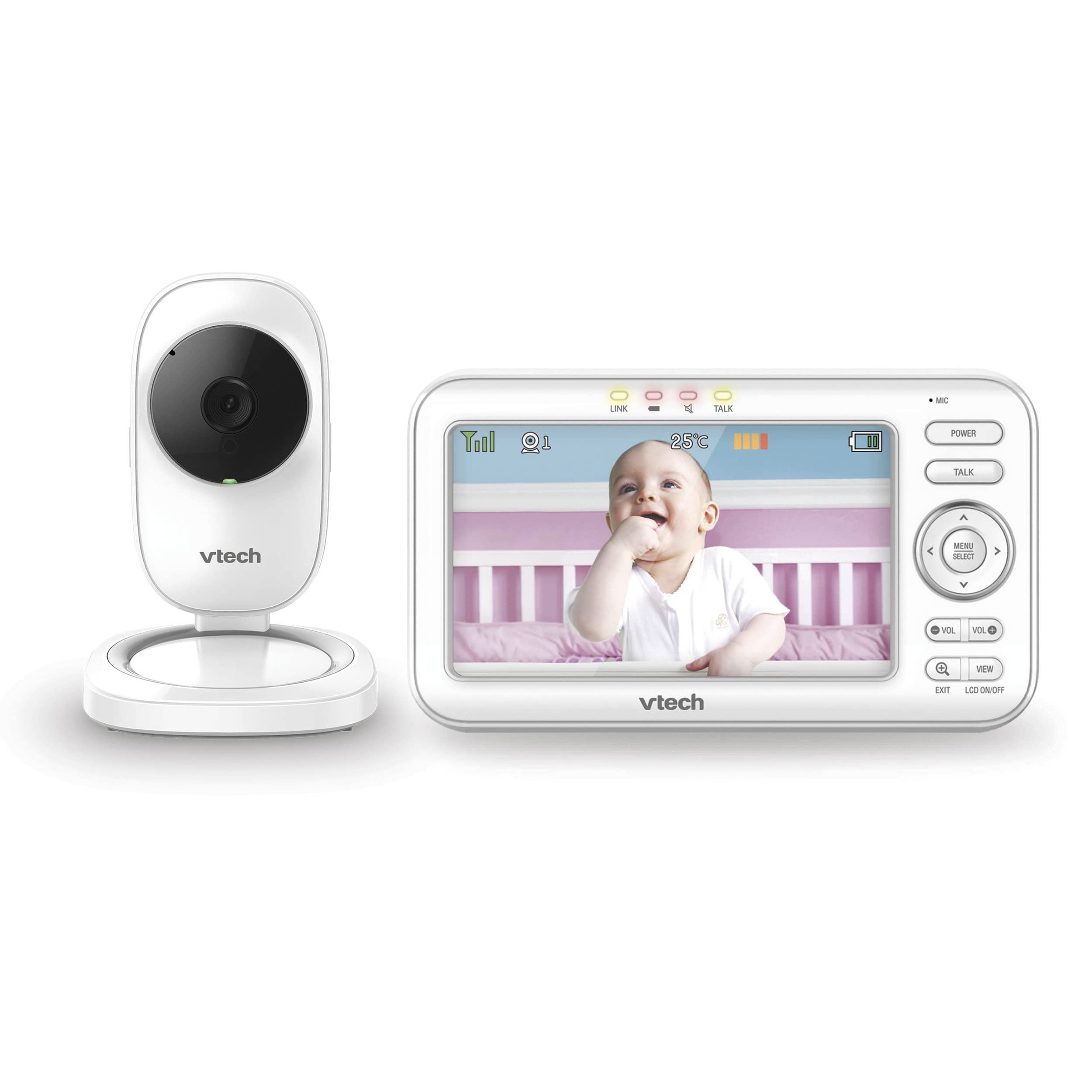 VTech LM808-1W Baby Monitor with Camera,300m Long Range, Auto Night Vision, Video Baby Monitor with 5" Screen, 2-Way Audio Talk, Temperature Sensor, Power Saving Mode, Lullabies,Wall-mountable Bracket