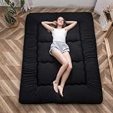MAXYOYO Japanese Floor Mattress 4" Thick Queen Size Foldable Futon Mattress | Sleeping Pad Foldable Roll Up Mattress with Cover and Storage Bag, Floor Futon for Adults, Dormitory Pad Mattress, Black