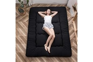 MAXYOYO Japanese Floor Mattress Futon Mattress, 4" Thicken Tatami Mat Sleeping Pad Foldable Roll Up Mat Boys Girls Dormitory Pad Kids Floor Lounger Pillow Bed, Black, Queen