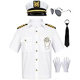 Mprocen Men's Yacht Captain Sailor Costume 7PCS Adult Navy Shirt Hat Aviator Sunglasses Accessories Set Funny Party Cosplay
