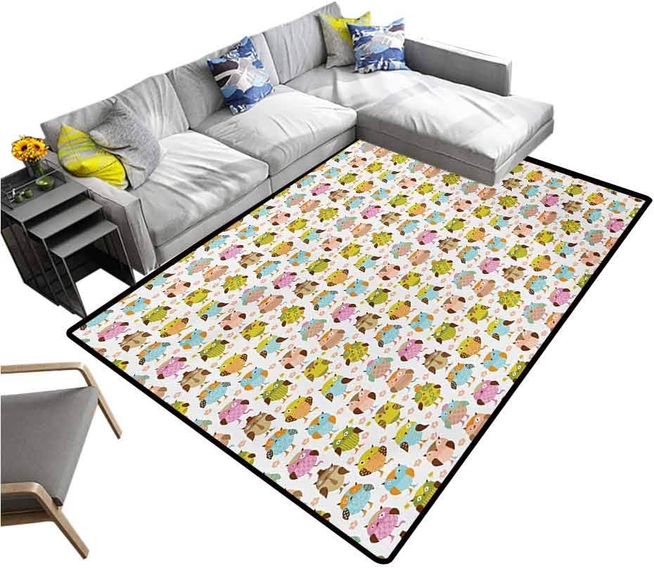 Owls Non Slip Carpet Artistic Floral Bird Figures Daisies Oranges Sunglasses Stripes Swirls Hearts Colorful Soft Cozy Floor Mat Multicolor (6'6"x8')