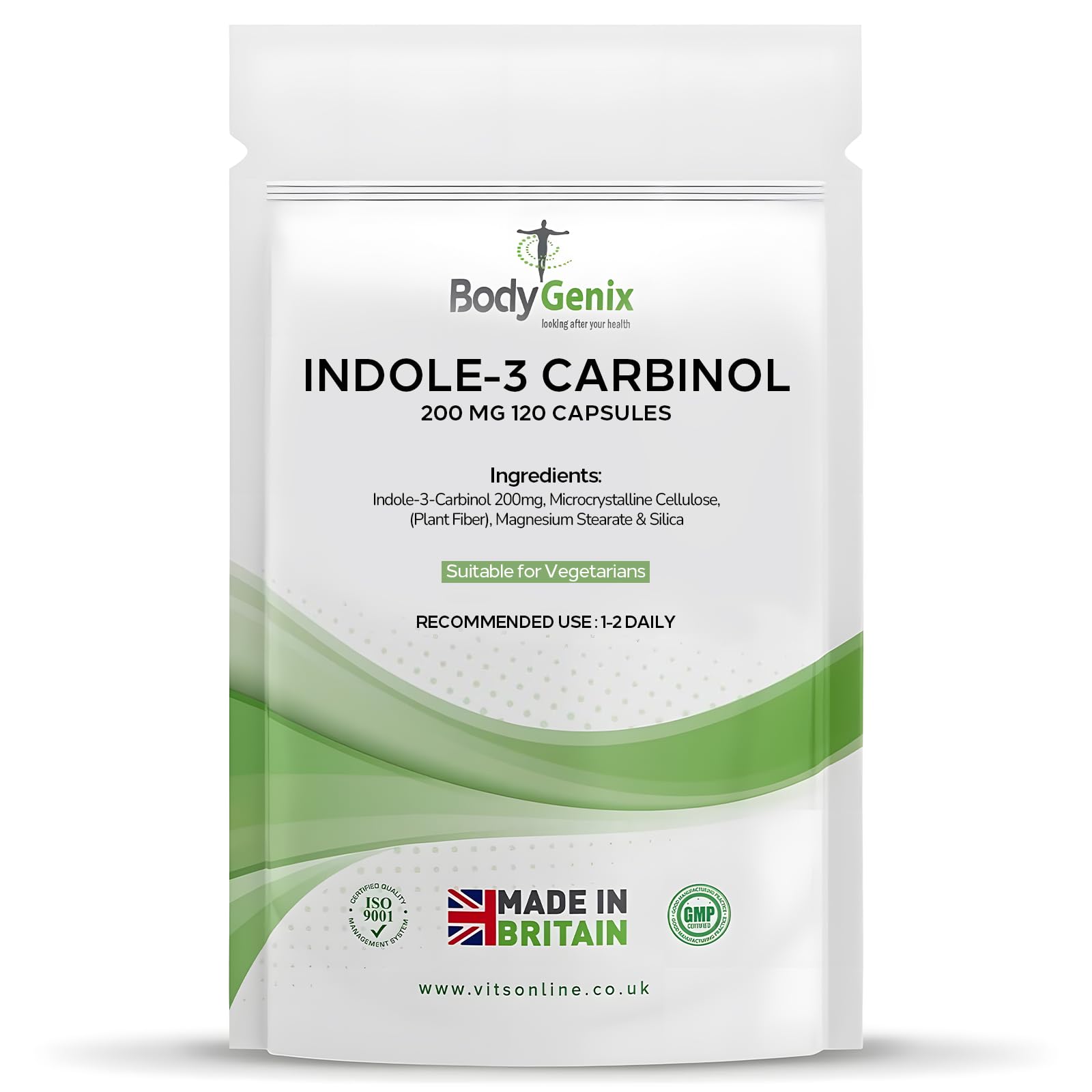 Bodygenix Indole-3 Carbinol 200mg Vegan Capsules Hormonal Balance Immune System Detoxification Support Natural Food Supplement - 120 Capsules 4 Month Supply