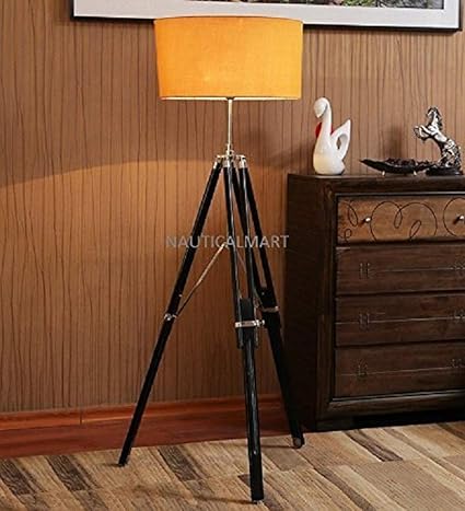 Shiny Finish Teak Wood Tripod Floor Lamp By Nauticalmart