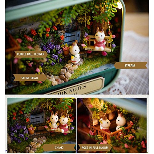Diy Dollhouse Kit,Aolvo Miniature 3D Retro Tin Box Theme Theatre Model With Led Light Creative Craft Perfect Valentine's Day and Birthday Gift (Countryside) Including Tools
