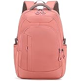 Outplea 25L Travel Backpack with Luggage Strap for Women, Lightweight Carry on Backpacks Casual Daypack Airplane Friendly, Flight Approved Waterproof 15.6" Laptop Backpack, Pink