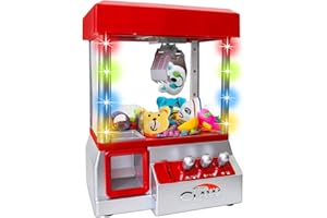 Bundaloo Claw Machine Arcade Game - Electronic Mini Candy and Toy Grabber Dispenser for Kids - with Lights Sound & 4 Mini Plush Animals (Red)