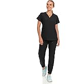 Hey Collection Womens Stretch V-Neck Jogger Scrubs Set, Medical Nursing Tops with Four Pocket Pants
