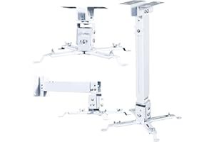 Homcine Projector Ceiling/Wall Mount White, Low Profile Universal Projector Holder/Bracket/Hanger Kit with Extendable Arm, Adjustable Height Pole Drop Ceiling Quick Release for Epson Optoma Benq