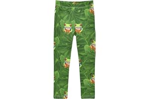 Vibrant Frog Tropical Green Little Big Girls Leggings Dance Tights Trousers Yoga Leggings Pants Kids Leggings