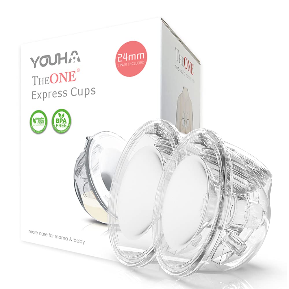 YOUHA Closed System Breast Milk Collection Cups,Pump with Your Clothes On, Anywhere, Anytime!, Clear, 24Mm (24mm)
