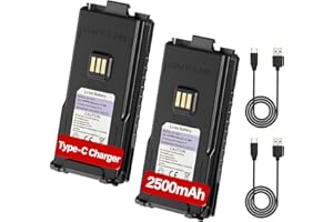 BAOFENG 5RM Battery 2500mAh Li-ion 7.4V Original High Capacity Replacement/Spare Battery with Type-C Charger Cable for AR-5RM K5PLUS UV-5RM UV-5G Plus GM-5RH Walkie Talkies,2Pack