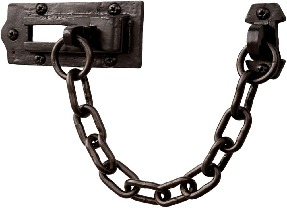 UAP Cast Iron Sliding Door Chain Security Latch Black Rustic Finish 220mm