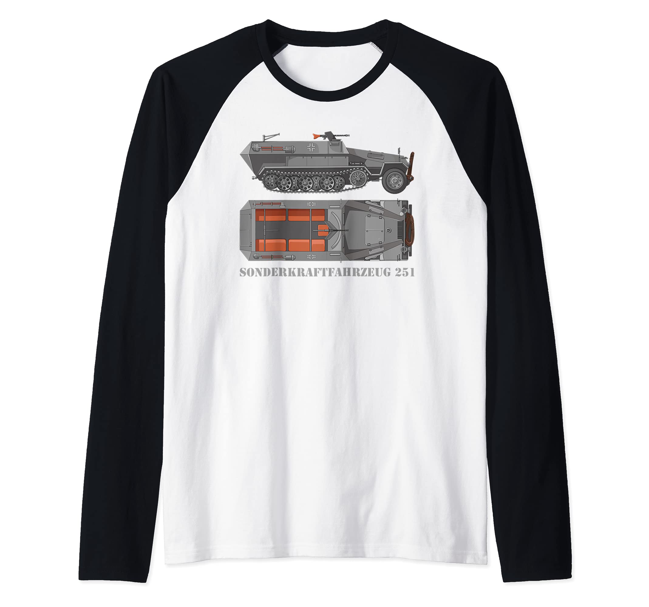 SdKfz 251 German WW2 Half-track APC Hanomags Diagram Raglan Baseball Tee