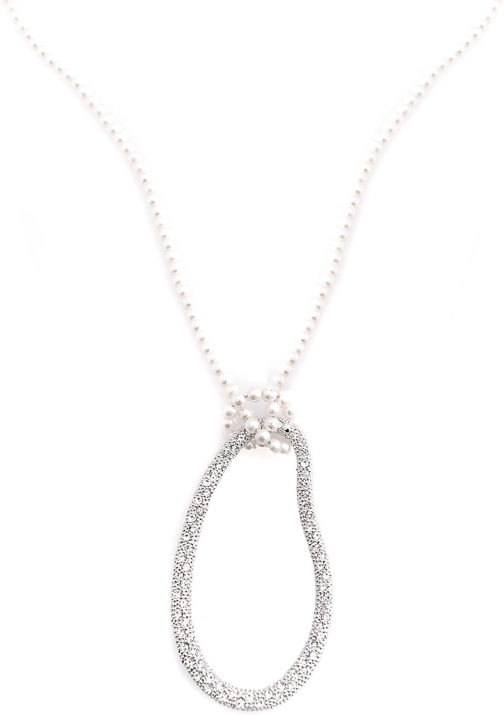 Crystal Uneven Oval with Faux Pearl Necklace