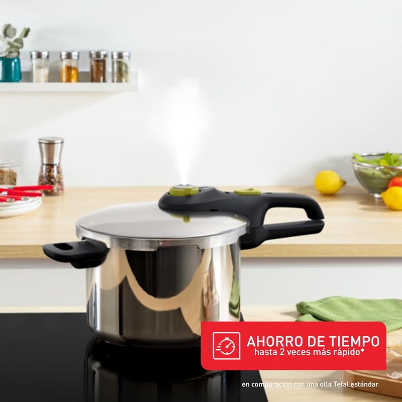 Tefal secure 5 neo 6l com cesto - panela de pressão em aço inoxidável 6l, poupança de energia até 50%, cozedura sob pressão, 2 programas, sistema de segurança de 5 pontos, compatível com indução, p25307