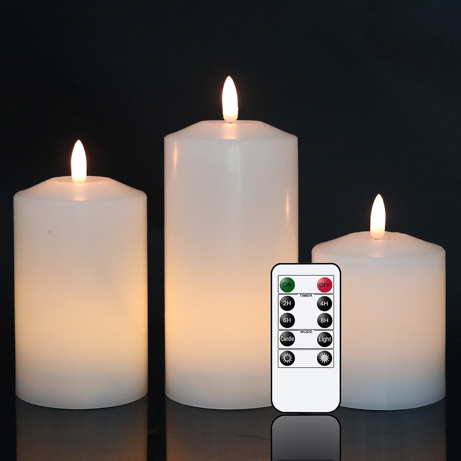 Eldnacele White Flameless Pillar Candle Flickering with Remote Timer, Real Wax 3D Wick Battery Operated LED Candles Pack of 3 for Wedding Party Halloween Christmas Home Decoration