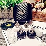 Mini Stylish Simple Contact Lens Hard Case Travel Kit with Mirror Bottle with Tweezers Container Holder-Cute Crown -White and Black with Stick-2 Pack