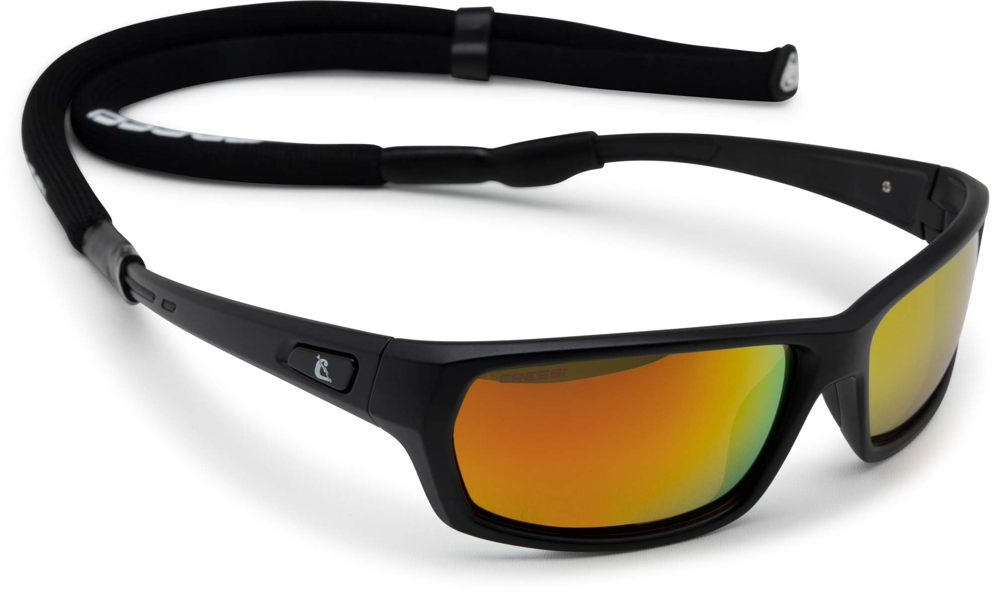 Cressi Bill Sunglasses W/Lace - Sunglasses with Floating Lanyard, Black/Mirrored lenses Orange