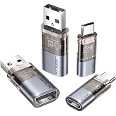 JSAUX USB Data Blocker, Data Blocker Charge-Only, 4-Pack, Grey | USB C Data Blocker for Public Charging, Juice Jacking Protection, Travel-Ready, Transparent Shell