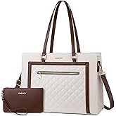 MOSISO Laptop Tote Bag for Women, 15.6 inch PU Leather Rhombus Quilted Tote Crossbody Handbag, Large Capacity Waterproof Briefcase Shoulder Computer Bag for Teacher College Work Business Office, Brown
