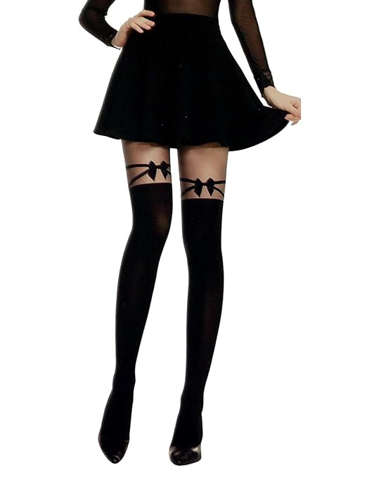 Jay-Fashionbox Blickdichte Damen Strumpfhose mit Schleife in Overknee Look Damen Strumpfhose in Optik halterlosen Strümpfen S