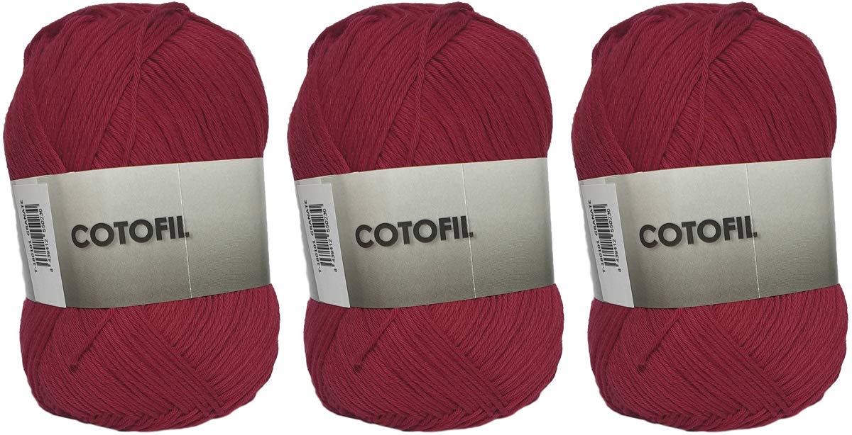 Cotofil 100% Cotton Yarn Perfect for DIY and Hand Weaving (Garnet 100g, Approx. 250m Pack of 3)