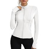 Fisoew Womens Long Sleeve Workout Jackets Zip Up UPF 50+ Lightweight Athletic Hiking Outdoor Shirts Tops