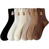 JUENAWMIU 6 Pair Womens Cute Cotton Socks Funny Bear Japanese Casual Athletic Ankle Crew Socks For Women